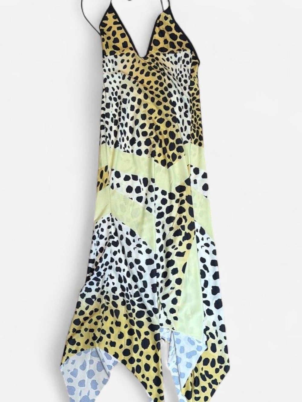 Asymmetrical Leopard-Print Slip Dress in Yellow/Black